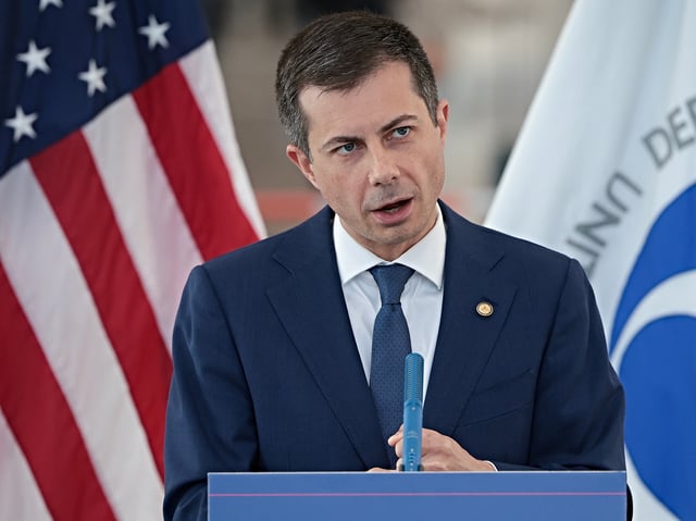 ARLINGTON, VIRGINIA - APRIL 24: U.S. Transportation Secretary Pete Buttigieg speaks during a news conference at Washington National Airport April 24, 2024 in Arlington, Virginia. During the news conference, Buttigieg outlined newly announced consumer protections for airline customers that would force airlines to pay customers in cash rather than vouchers when inconvenienced by airlines due to travel delays. (Photo by Win McNamee/Getty Images)