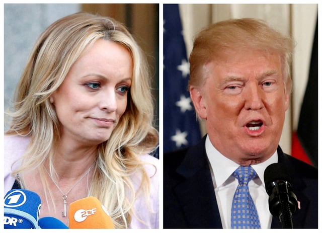 Porn actor Stormy Daniels, left, and Trump. Photo: Reuters