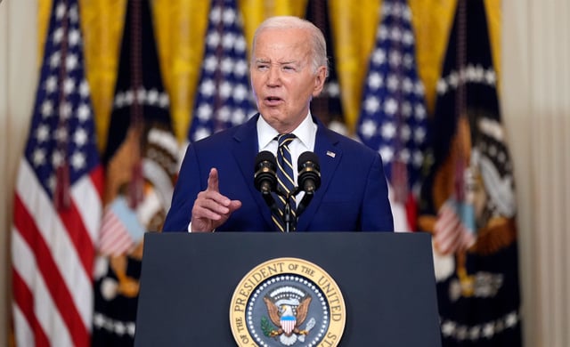 President Joe Biden speaks about an executive order in the East Room at the White House in Washington, Tuesday, June 4, 2024. Biden unveiled plans to enact immediate significant restrictions on migrants seeking asylum at the U.S.-Mexico border as the White House tries to neutralize immigration as a political liability ahead of the November elections. (AP Photo/Manuel Balce Ceneta)
