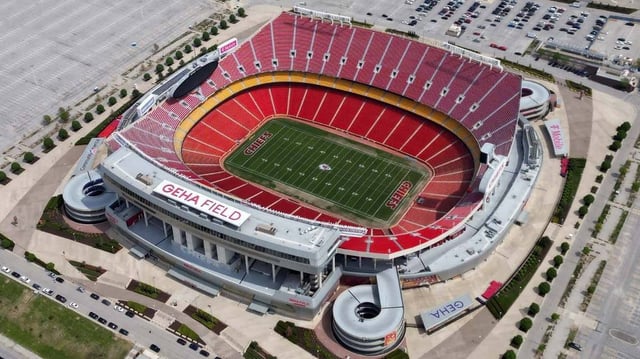 An aerial view of Arrowhead Stadium.