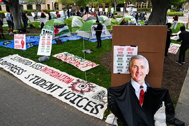 A view of encampment at Stanford University on April 25, 2024.