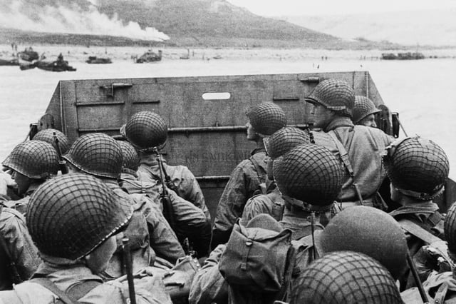 American assault troops in a landing craft