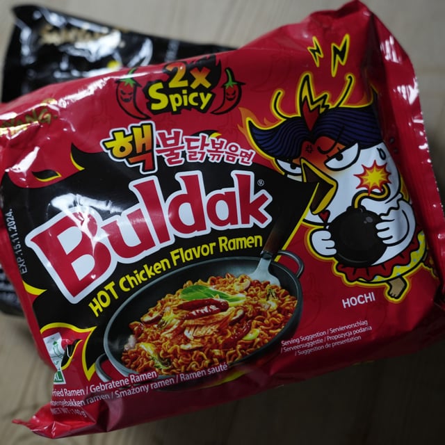 In this photo illustration, two packets of Samyang noodles are pictured in London on June 12. Food authorities in Denmark have recalled three types of spicy instant noodle products imported from South Korea over possible risks for “acute poisoning.”