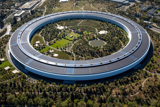 The Apple Park campus stands in this aerial photograph taken above Cupertino, California, U.S., on Oct. 23, 2019.