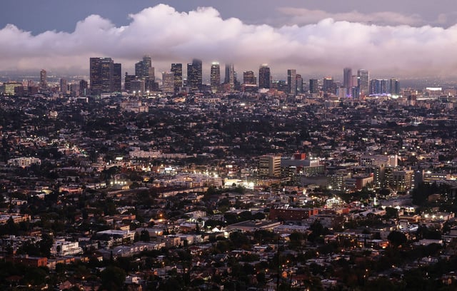 The downtown skyline of Los Angeles, California is seen on January 22, 2024.