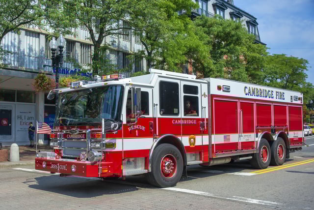 Fire trucks from Cambridge in Cambridge, Mass.