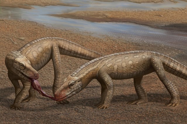 Two prehistoric crocodile-like reptiles
