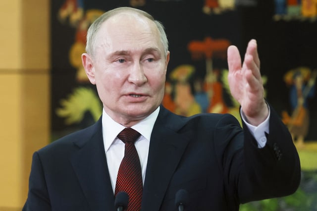Russian President Vladimir Putin speaks to journalists in Hanoi, Vietnam on June 20, 2024. 