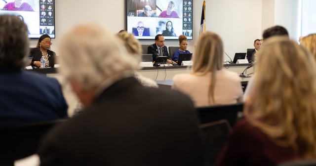 President of the Texas Medical Board Dr. Sherif Zaafran, M.D., center, speaks during a board meeting in Austin on Mar. 22, 2024. During the meeting, the board addressed ‘Consideration and possible action on rules regarding exceptions to the ban on abortions.’