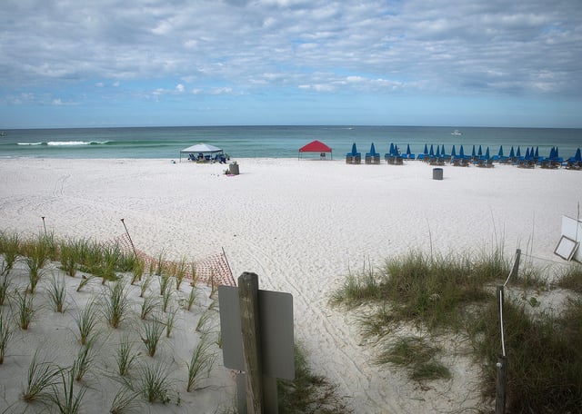 Public Beach Access No. 12 in Panama City Beach, Fla., is pictured June 22, 2024. Three young men from Alabama drowned there the previous evening, the sheriff's office announced.