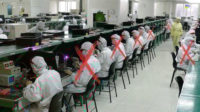 The number of people assembling iPhone could drop 50%.