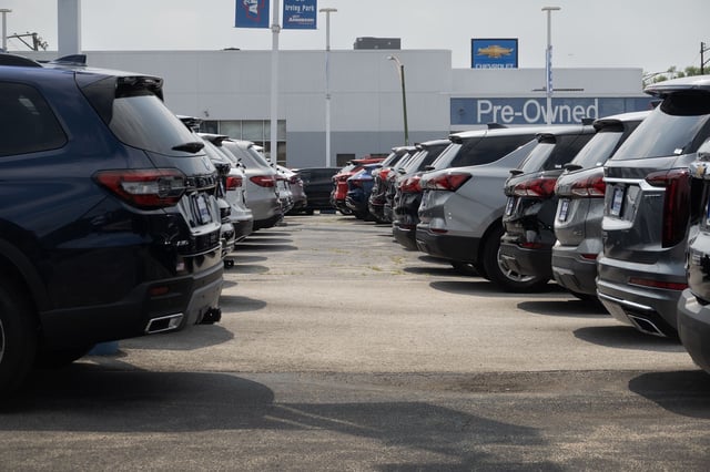 Cars sit on a Chevrolet dealership's lot on June 20, 2024 in Chicago, Illinois. A cyber attack on CDK Global, a software provider that helps dealerships manage sales and service, has crippled the workflow at approximately 15,000 dealerships across the United States and Canada.