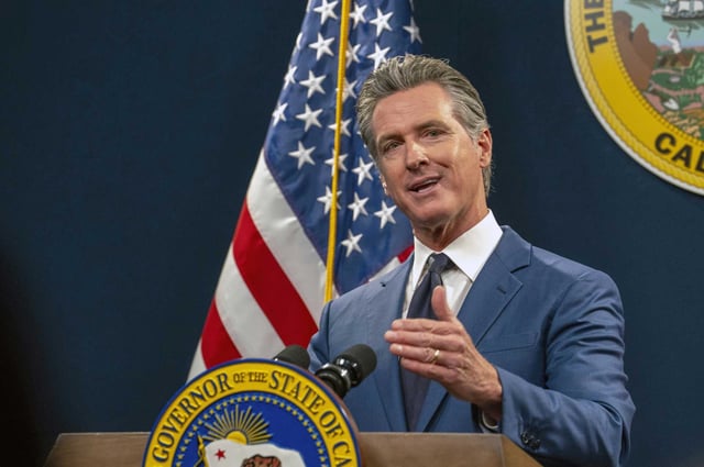 California Gov. Gavin Newsom speaks during a news conference in Sacramento on May 10. Newsom’s State of the State speech Tuesday was a partisan slam of Republicans. 