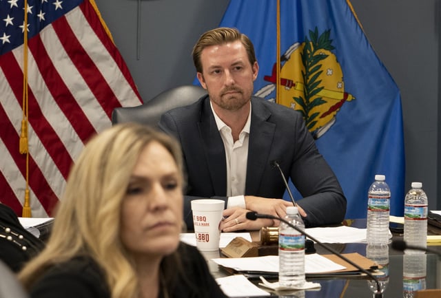 Ryan Walters during an Oklahoma State Board of Education meeting in Oklahoma City, on April 25, 2024. 