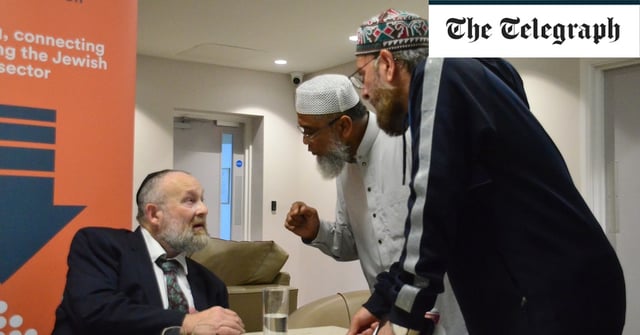 Rabbi Arnie Saunders was invited by the mosque's elders, pictured, to meet their congregants