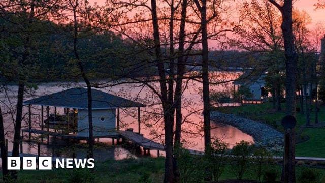 The sun sets over an unrelated dock at Smith Mountain Lake.