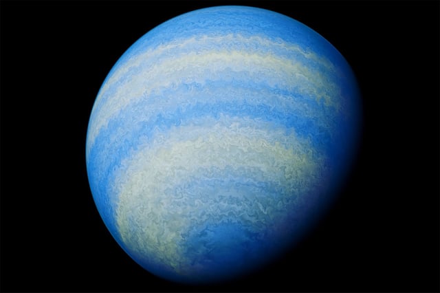 An illustration depicts exoplanet HD 189733b, a gas giant located 64 light-years away.