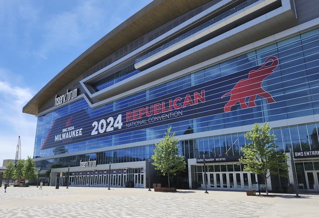 Fiserv Forum decorated for the RNC