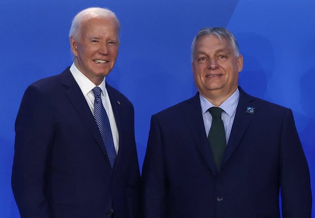 Hungary’s Prime Minister Viktor Orban with US President Joe Biden on Wednesday. Photo: Reuters