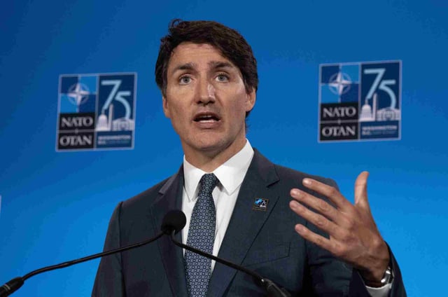 Canadian Prime Minister Justin Trudeau speaks during a news conference at the Nato summit in Washington on Thursday. Photo: Canadian Press via dpa