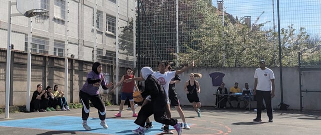 Friendly women’s basketball tournament in Noisy-le-SecSec on the outskirts of Paris, France, April 2024 One of the group organisers, Basket pour toutes, campaigns to overturn the hijab bans in French basketball.