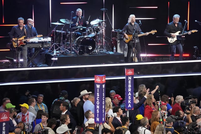 The house band Sixwire performs during the first day of the Republican National Convention.