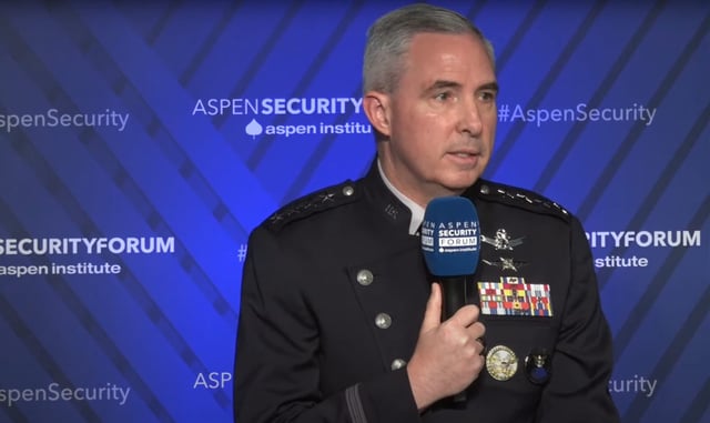 A screenshot of General Stephen Whiting, who took command of the US Space Command in January, speaking at the Aspen Security Forum in Colorado on Wednesday.
