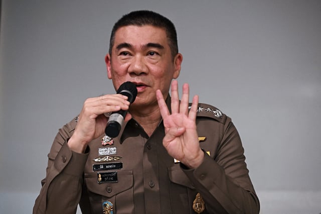 Metropolitan Police Bureau Commissioner Thiti Sangsawang speaks during a presser after an incident, in which six bodies were found at a hotel in Bangkok on July 16, 2024.