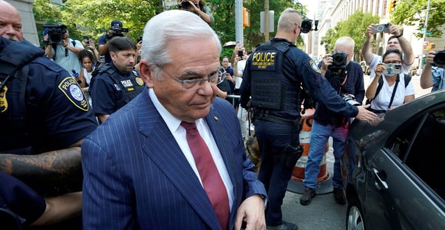 Sen. Bob Menendez of New Jersey leaves Manhattan federal court in New York on Tuesday after his conviction. (Timothy A. Clary/AFP/Getty Images)