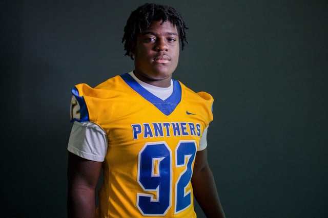 Newberry High School Panthers’ defensive tackle Jarquez Carter poses during the high school football media day at the Hotel Indigo in Gainesville, Fla., on Monday, July 18, 2022. (Lawren Simmons/Special to the Sun)