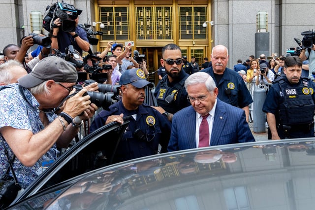 Sen. Bob Menendez, D-N.J., outside Manhattan federal court on July 16, 2024 in New York City. 