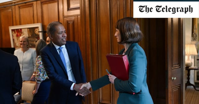 Rachel Reeves greets CS Venkatakrishnan Barclays CEO in Downing Street