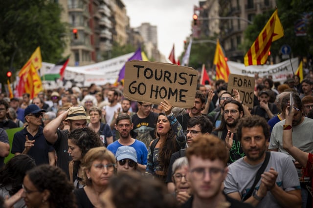 Anti-tourism protesters say visitors drive up housing costs in thier city centers. Last month Barcelona said it will bar apartment rentals to tourists by 2028 to help make cities livable for locals.