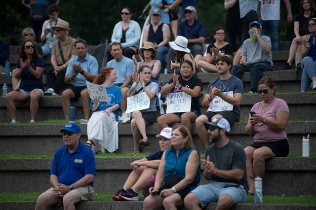 Community members attend the Jewish Federation of Greater Nashville, “Nashville Together” event at Bicentennial Park in Nashville , Tenn., Sunday, July 21, 2024. Community members gathered to denounce Nazi activity and antisemitism.