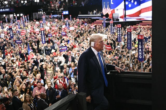 Donald Trump at the 2024 Republican National Convention in Wisconsin. (Brendan Smialowski/AFP via Getty Images)