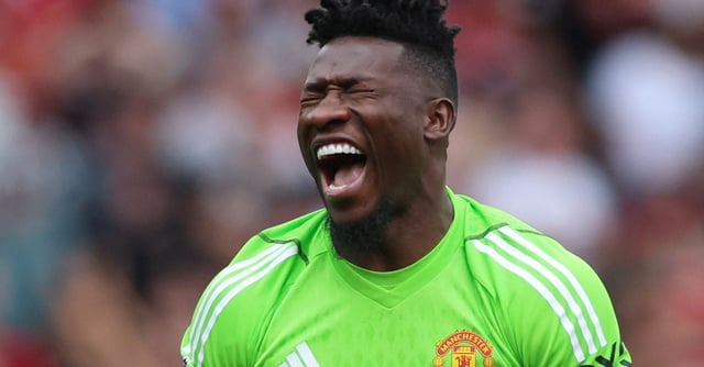 Soccer Football - Premier League - Manchester United v Nottingham Forest - Old Trafford, Manchester, Britain - August 26, 2023 Manchester United's Andre Onana reacts Action Images via Reuters/Phil Noble 