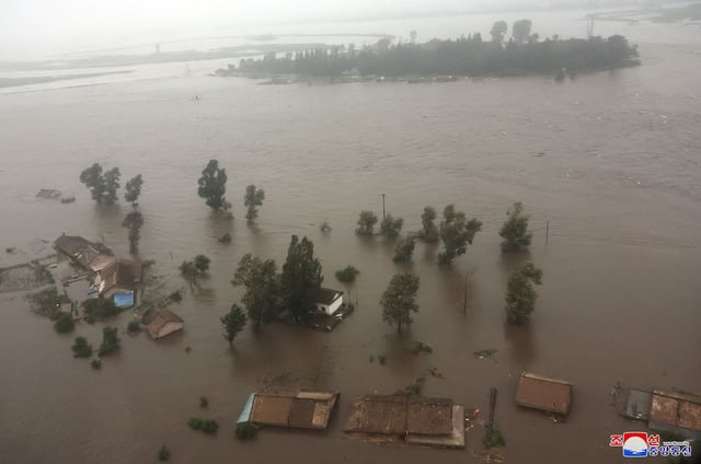 A flooded area in North Korea's North Pyongan province on July 28, pictured in a photo released by North Korea's official Korean Central News Agency.