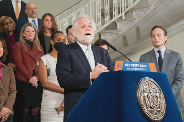 Randy Mastro speaks at Mayor Adams' launch of the NYC Legal Fellows program on November 2, 2022.