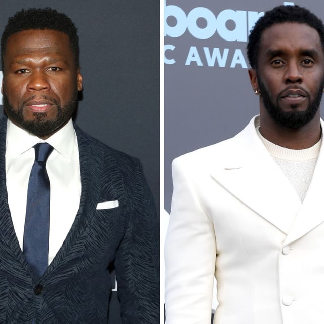 Curtis "50 Cent" Jackson attends ABC's "For Life" New York Premiere on February 5, 2020, in New York City, and Sean "Diddy" Combs attends the 2022 Billboard Music Awards on May 15, 2022, in Las Vegas, Nevada. 50 Cent has said he intentionally avoided Combs’ famous white parties.