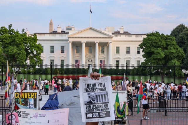 Demonstrators in front of the White House on July 29, 2024.