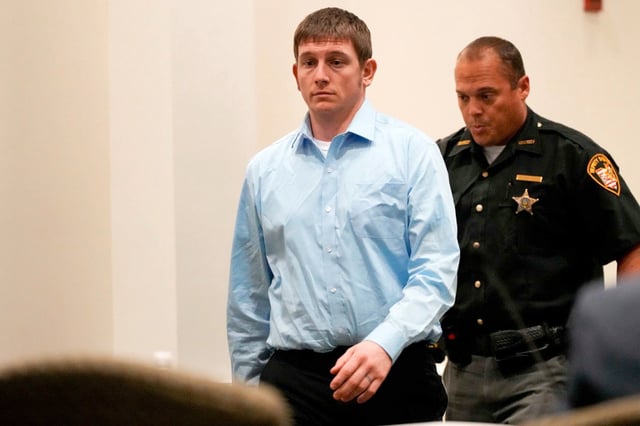 Defendant Chad Doerman enters the courtroom after a plea agreement has been reached at the Clermont County Courthouse in Batavia, Ohio, on Aug. 2, 2024.