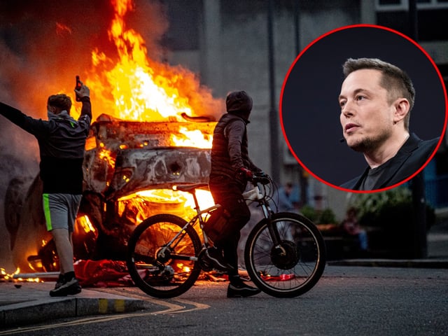 Elon Musk interviewed by Chris Anderson at TED2017 - The Future You, April 24-28, 2017, Vancouver, BC, Canada. Photo: Bret Hartman / TED. SUNDERLAND, ENGLAND - AUGUST 02: A police car is set on fire as Far-right activists hold an 'Enough is Enough' protest on August 02, 2024 in Sunderland, England. After the murders of three girls in Southport earlier this week, misinformation spread via social media and fueled acts of violent rioting from far-right actors across England. While they prefer to be called 'concerned parents', their actions point to racial hatred with a particular focus on Islamophobia thus targeting mosques. (Photo by Drik/Getty Images)