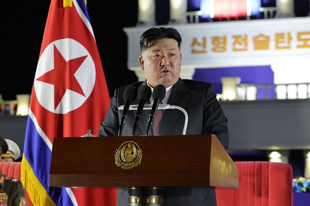 North Korean leader Kim Jong Un at a ceremony hailing the transfer of new tactical ballistic missile launchers in Pyongyang on Aug. 4, 2024.