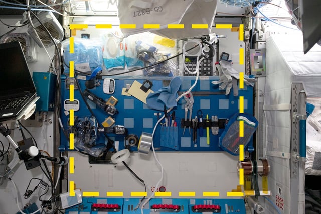 One of the sample locations in a maintenance space aboard the ISS. Image: Walsh et al., 2024, PLOS ONE, CC-BY 4.0