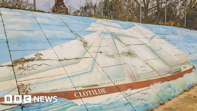 A mural of the Clotilda slave ship