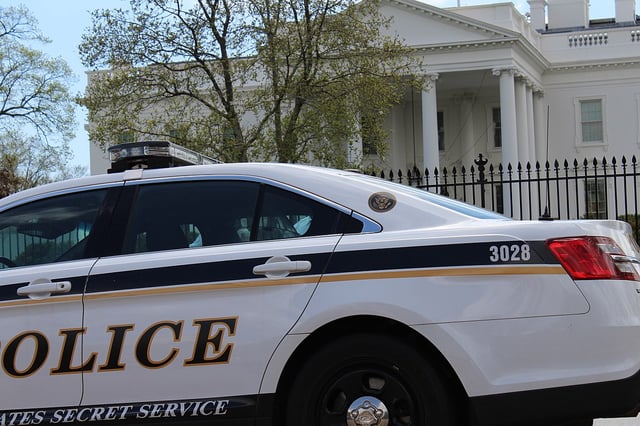 Secret Service police car outside White House.