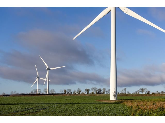 Wind turbines at New Albion wind farm near Rushton, UK, on Wednesday, Dec. 14, 2022. UK power prices for Monday jumped to record levels as freezing temperatures are set to cause a surge in demand, just as a drop in wind generation causes a supply crunch. Photographer: Chris Ratcliffe/Bloomberg