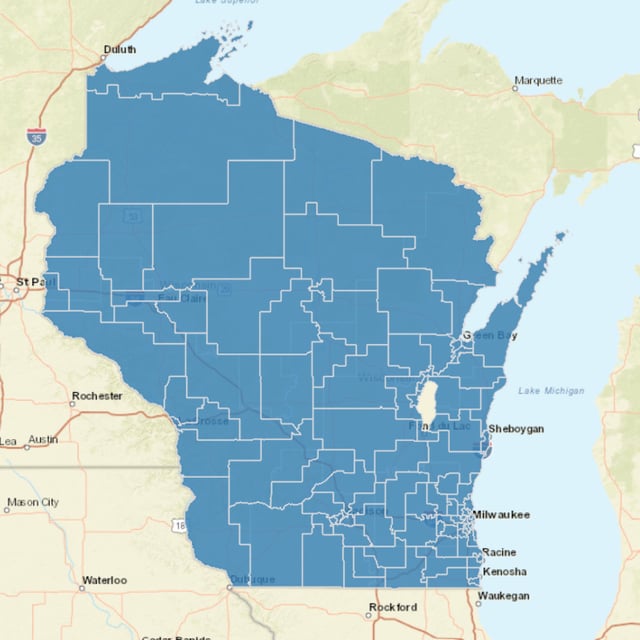 Map showing the new assembly boundaries in Wisconsin.