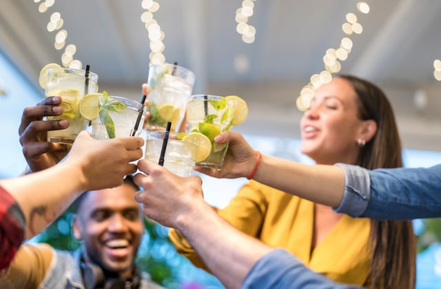 Stock image young people drinking.