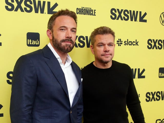 Ben Affleck, left, and Matt Damon arrive for the world premiere of "Air," at the Paramount Theatre during the South by Southwest Film & TV Festival, Saturday, March 18, 2023, in Austin, Texas.